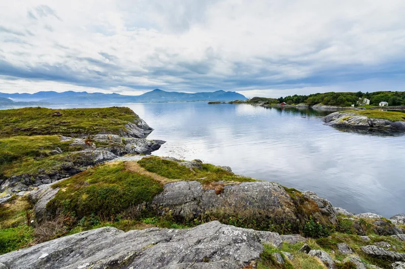 Rocks and still water along the fjord
